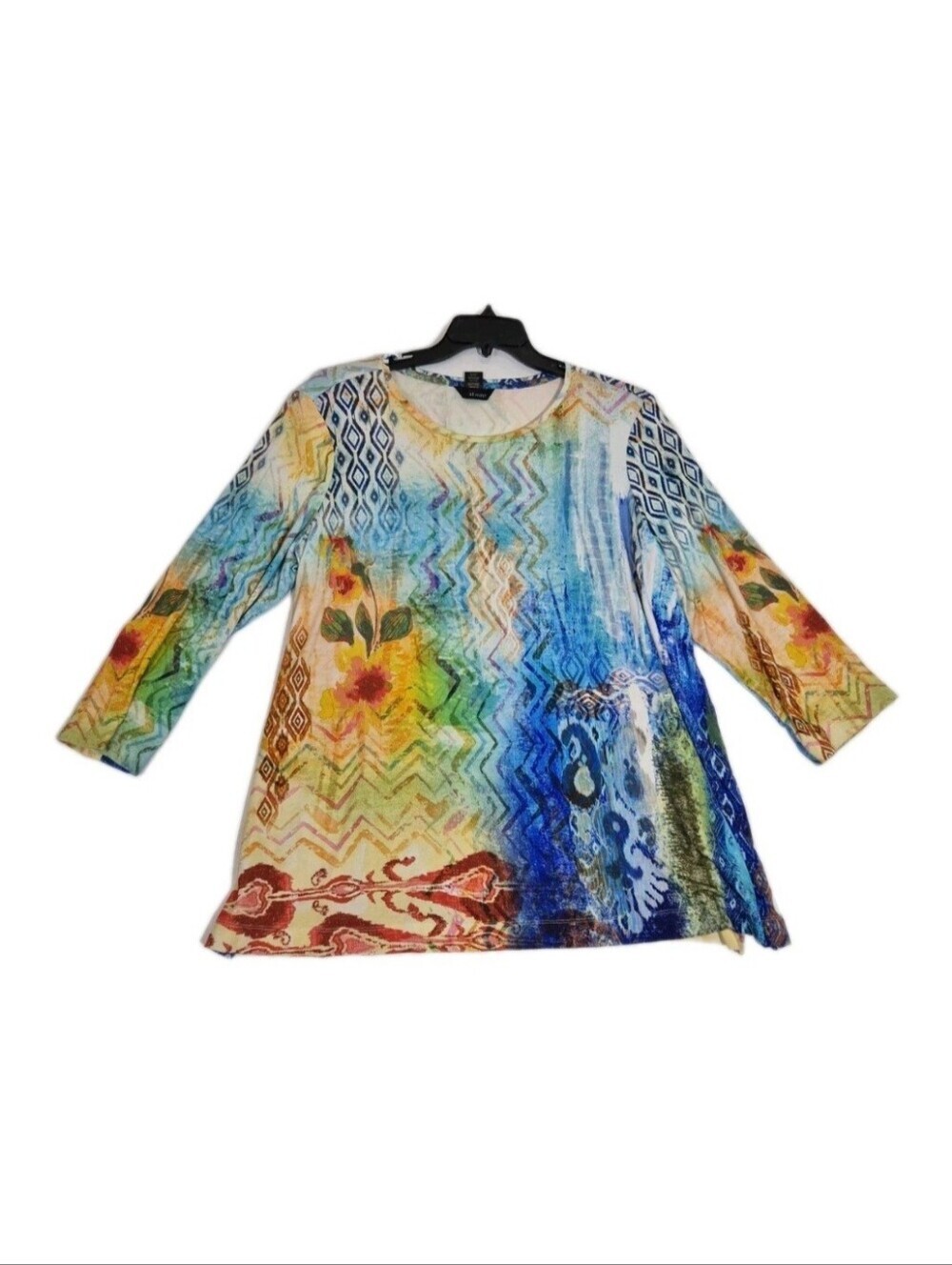 Ali Miles Womens Plus Top Size 2X Stretch Round Neck ¾ Sleeve Tunic Yellow 46